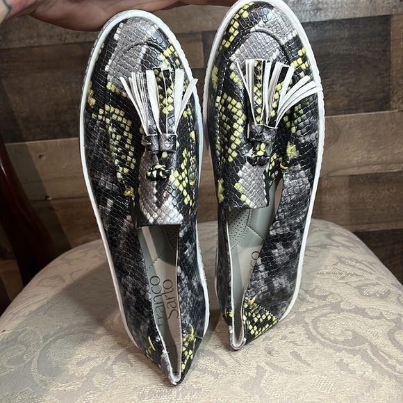 Franco Sarto Leather Sneakers Python Print Gray Green Size 6.5 - Picture 6 of 10
